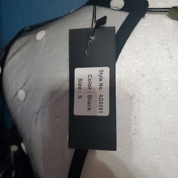 New ATHENA Dress Black Sheer With Polka-Dots & RUFFLES Bustier Cocktail Sz S - Picture 9 of 10